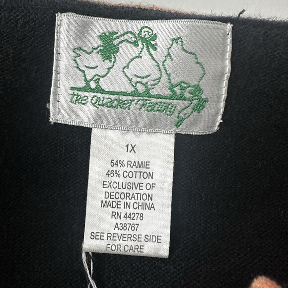 Vintage Quacker Factory Easter Sweater Womens 1X Black Bunny Embroidered Ramie - Picture 7 of 12
